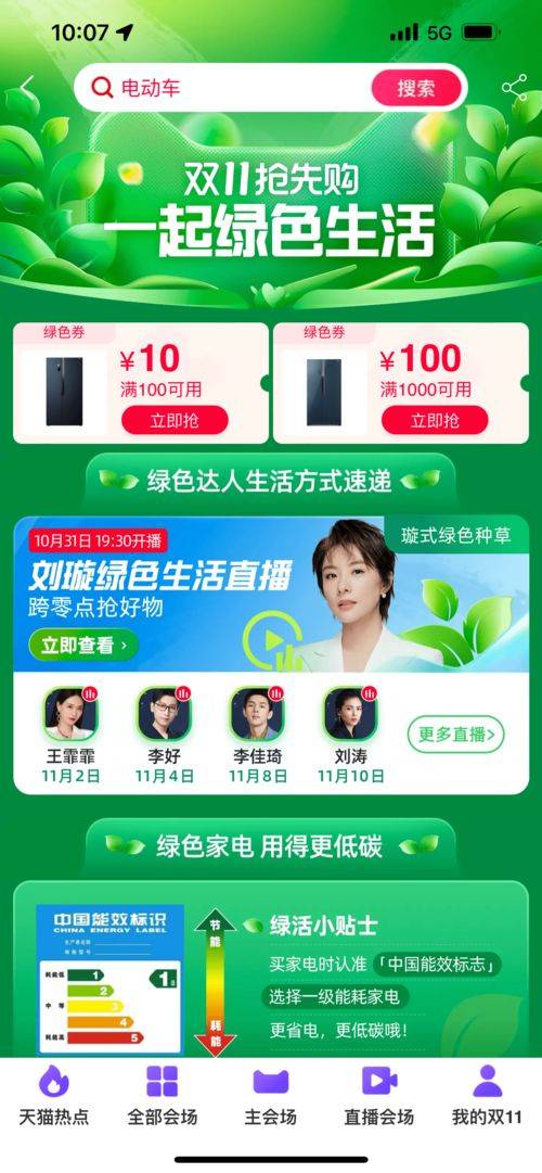 天猫双11首个绿色会场上线,满减外还能再减100元
